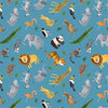 Monkeys on turquoise cotton fabric - Ticket to the Zoo - Clothworks