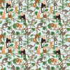 Lemurs and different breeds of monkey swinging in the trees on a turqouise green cotton fabric - Ticket to the Zoo - Clothworks