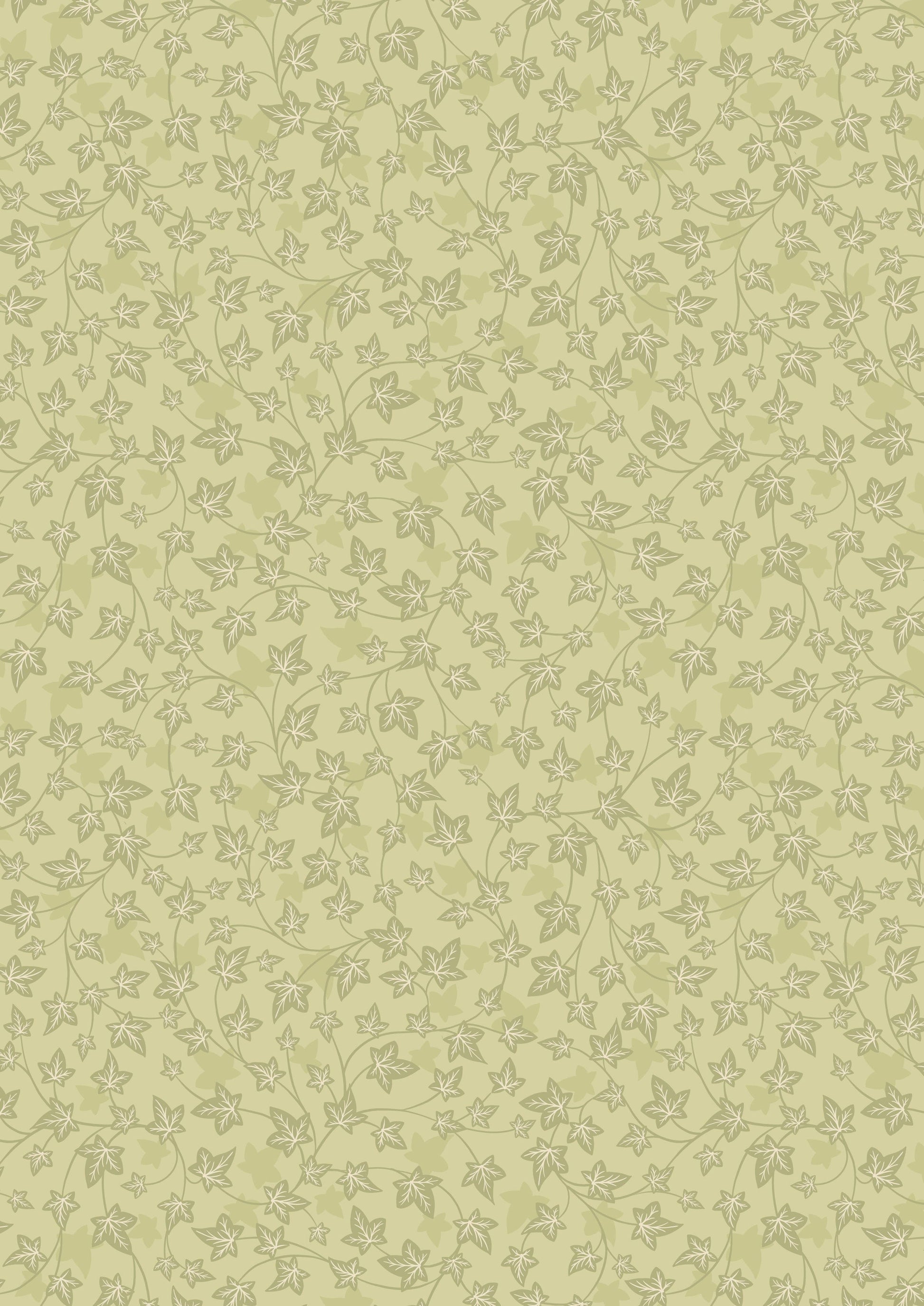 Fabric Ivy on cream cotton fabric - Evergreen - Lewis & Irene