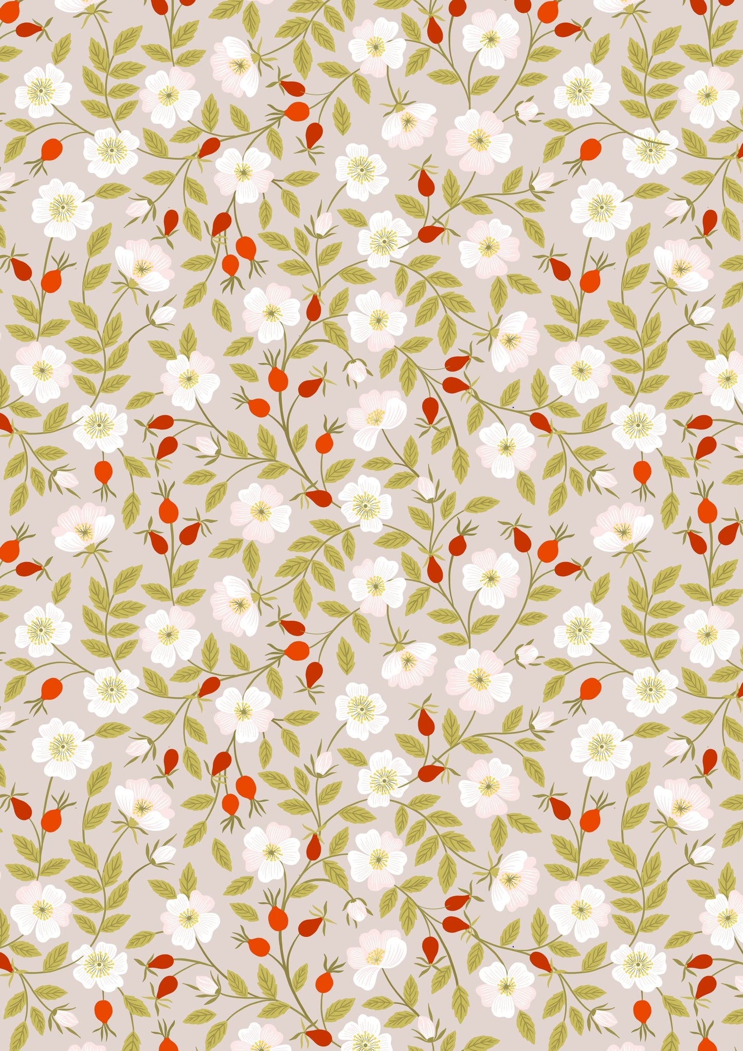 Fabric Ivy on cream cotton fabric - Evergreen - Lewis & Irene