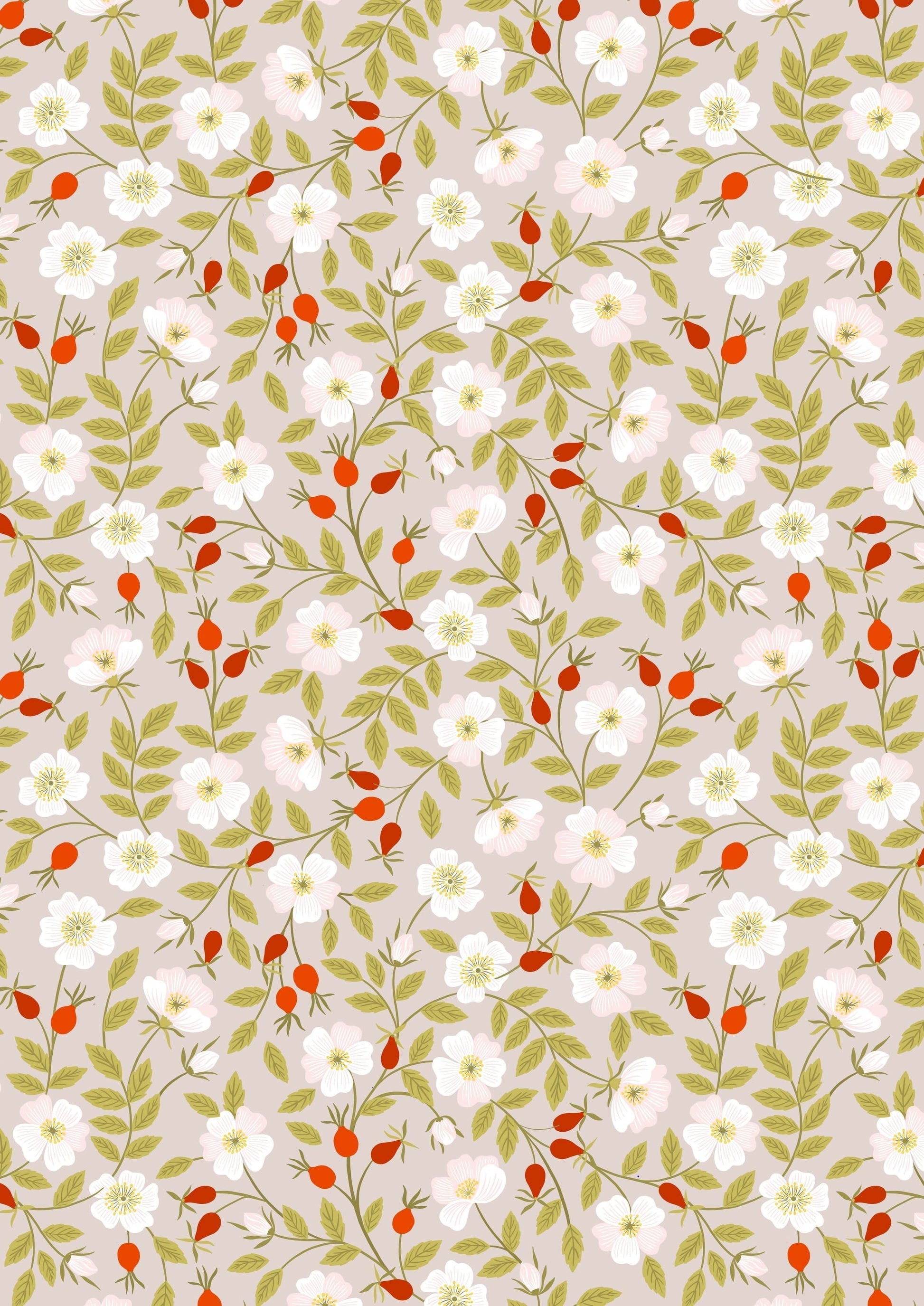 Fabric Ivy on cream cotton fabric - Evergreen - Lewis & Irene