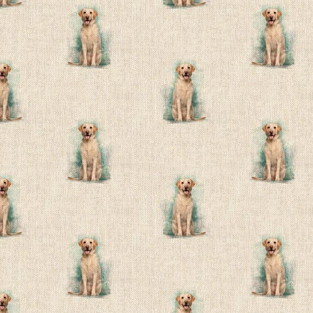 Fabric Labrador dog cotton rich linen look fabric