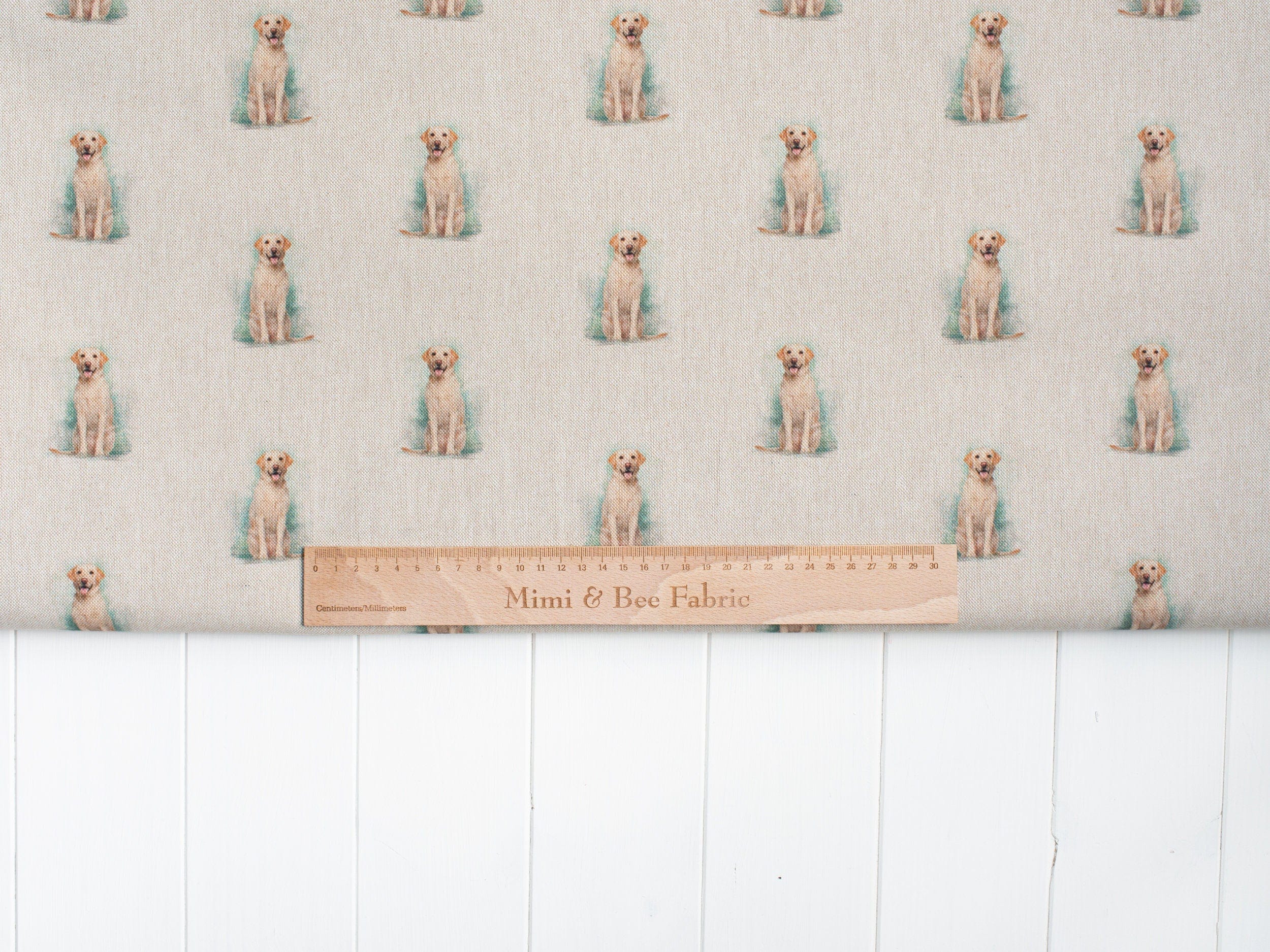 Fabric Labrador dog cotton rich linen look fabric