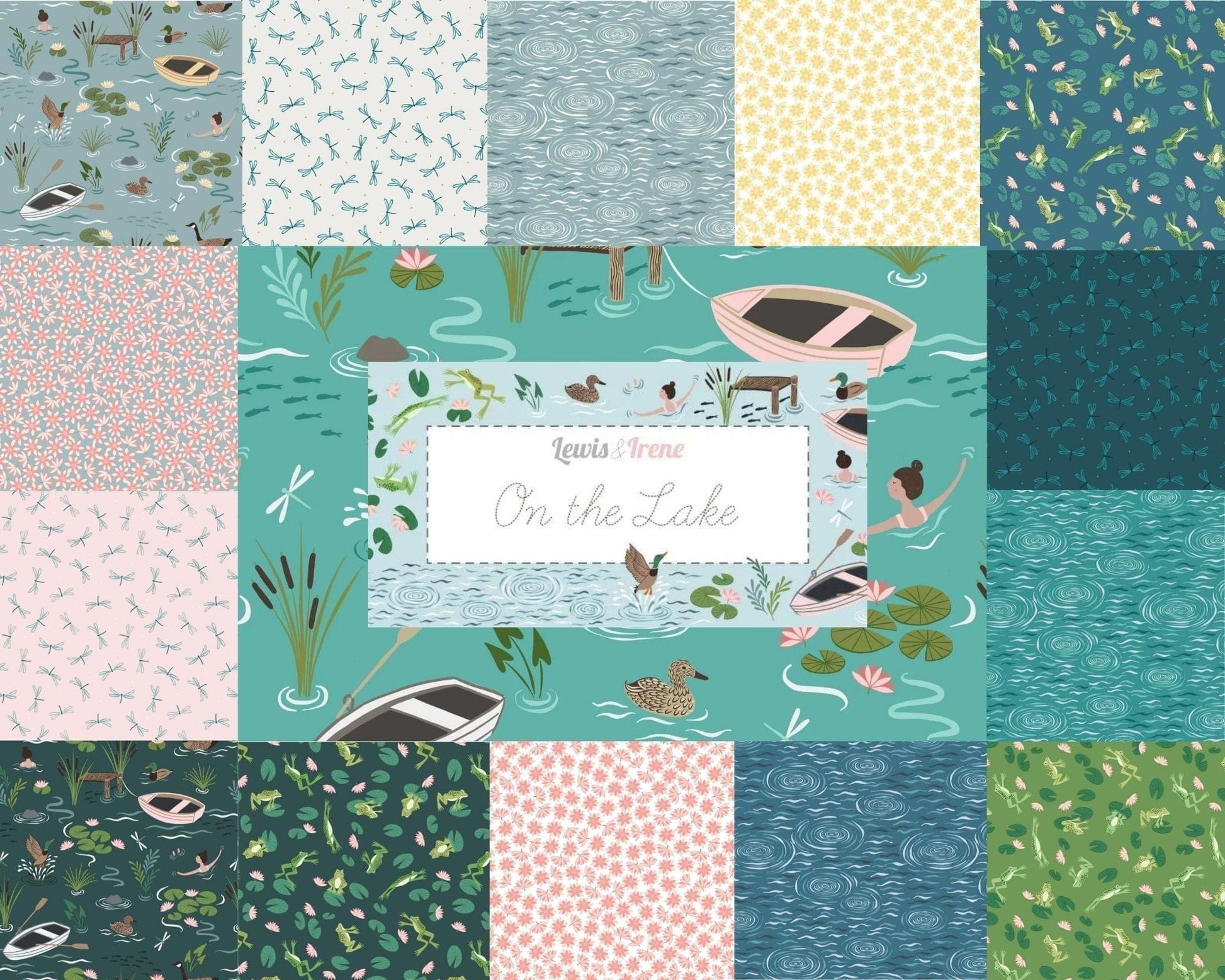 Fabric Lake Ripples on light blue cotton fabric - On the Lake by Lewis & Irene