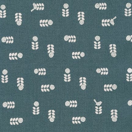 Fabric Leaves and birds on slate grey cotton fabric - 'Songbird' by Robert Kaufman