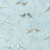 Fabric Leaves and birds on slate grey cotton fabric - 'Songbird' by Robert Kaufman