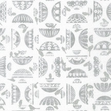 Fabric Leaves and birds on slate grey cotton fabric - 'Songbird' by Robert Kaufman