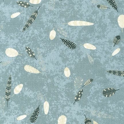 Fabric Leaves and birds on slate grey cotton fabric - 'Songbird' by Robert Kaufman