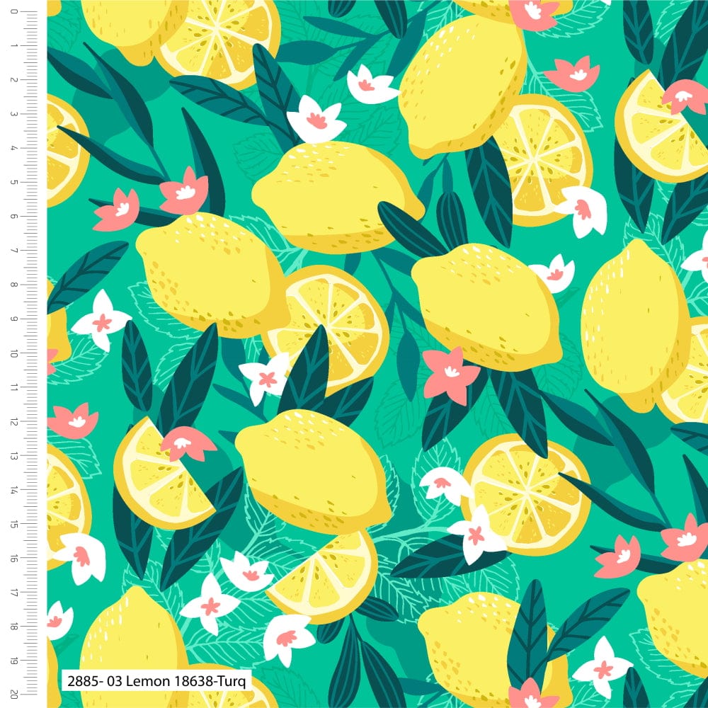 Fabric Lemons and Flowers on Bright Green 100% cotton fabric - Gone Wild