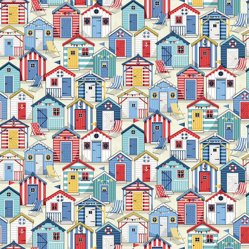 Fabric Lighthouses Clouds on light blue cotton fabric- Nautical by Makower