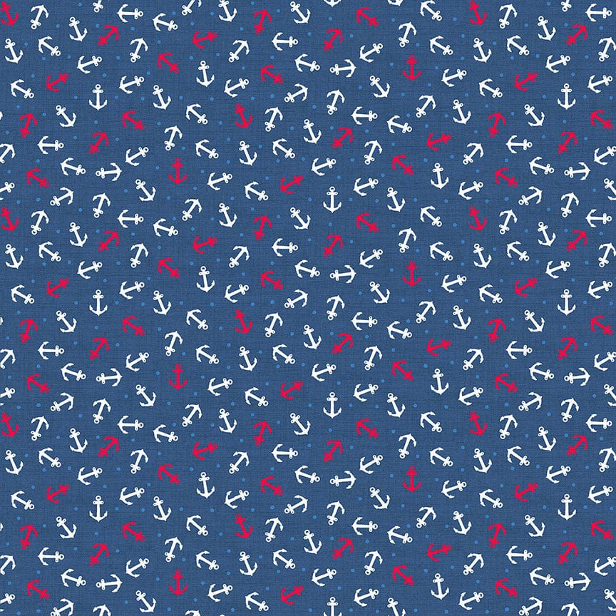 Fabric Lighthouses Clouds on light blue cotton fabric- Nautical by Makower