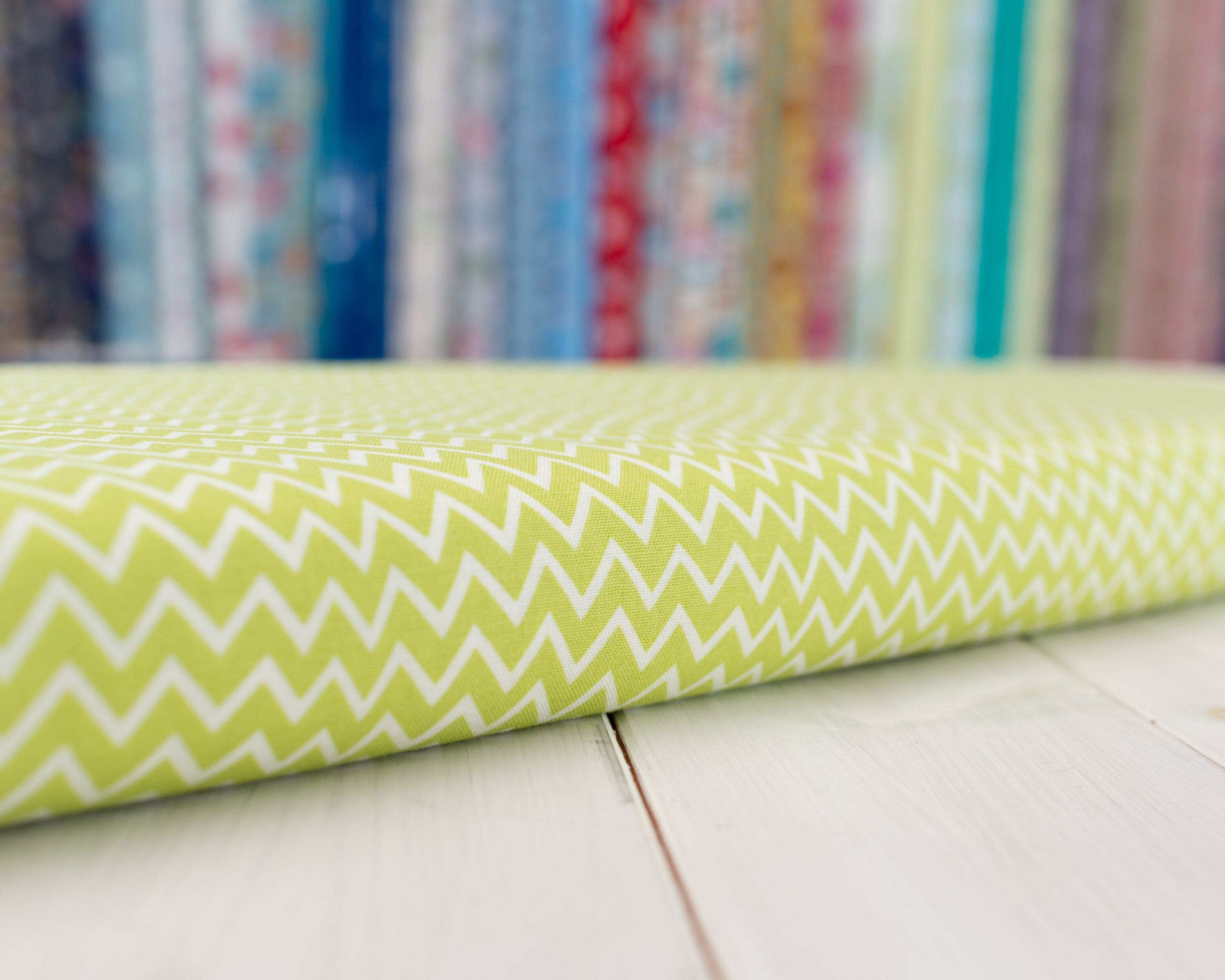 Fabric Lime green and white chevron cotton fabric - Craft Cotton Co