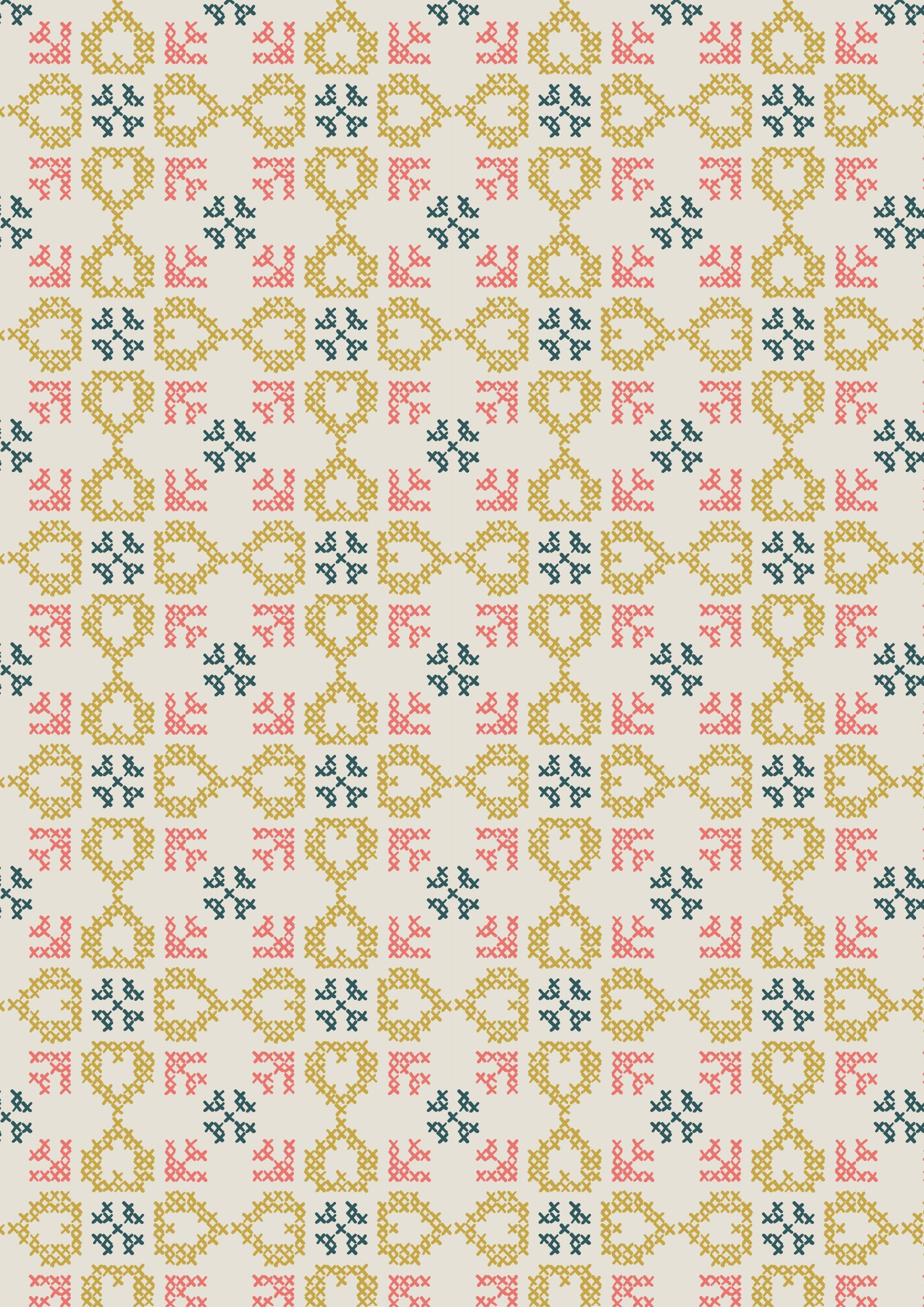 Fabric Little Coral Flowers on Cream cotton fabric - Folk Floral by Lewis & Irene