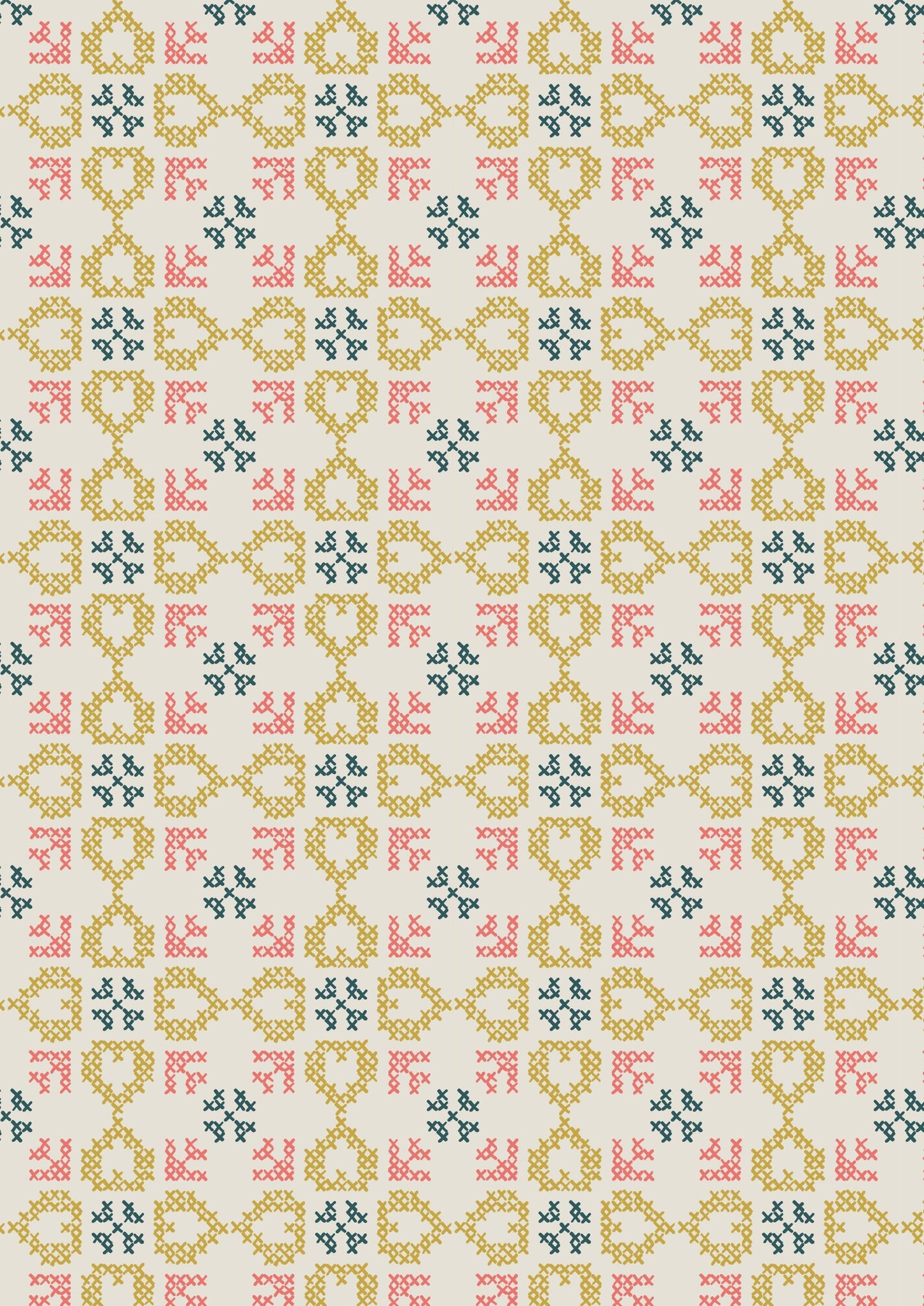Fabric Little Coral Flowers on Cream cotton fabric - Folk Floral by Lewis & Irene