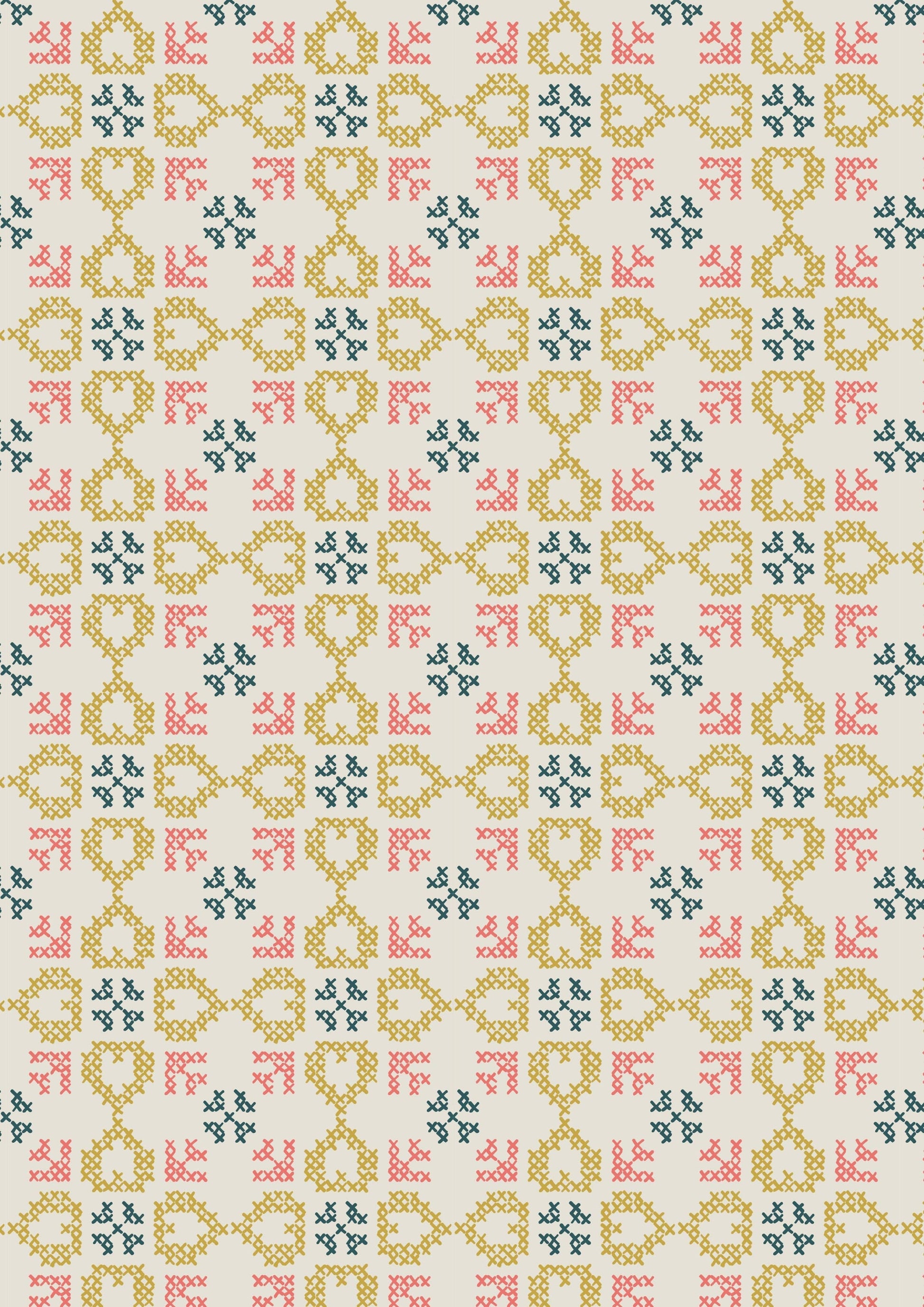 Fabric Little Coral Flowers on Cream cotton fabric - Folk Floral by Lewis & Irene