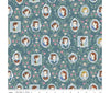 Fabric Little Women Portraits on teal green  cotton fabric - Little Women by Riley Blake