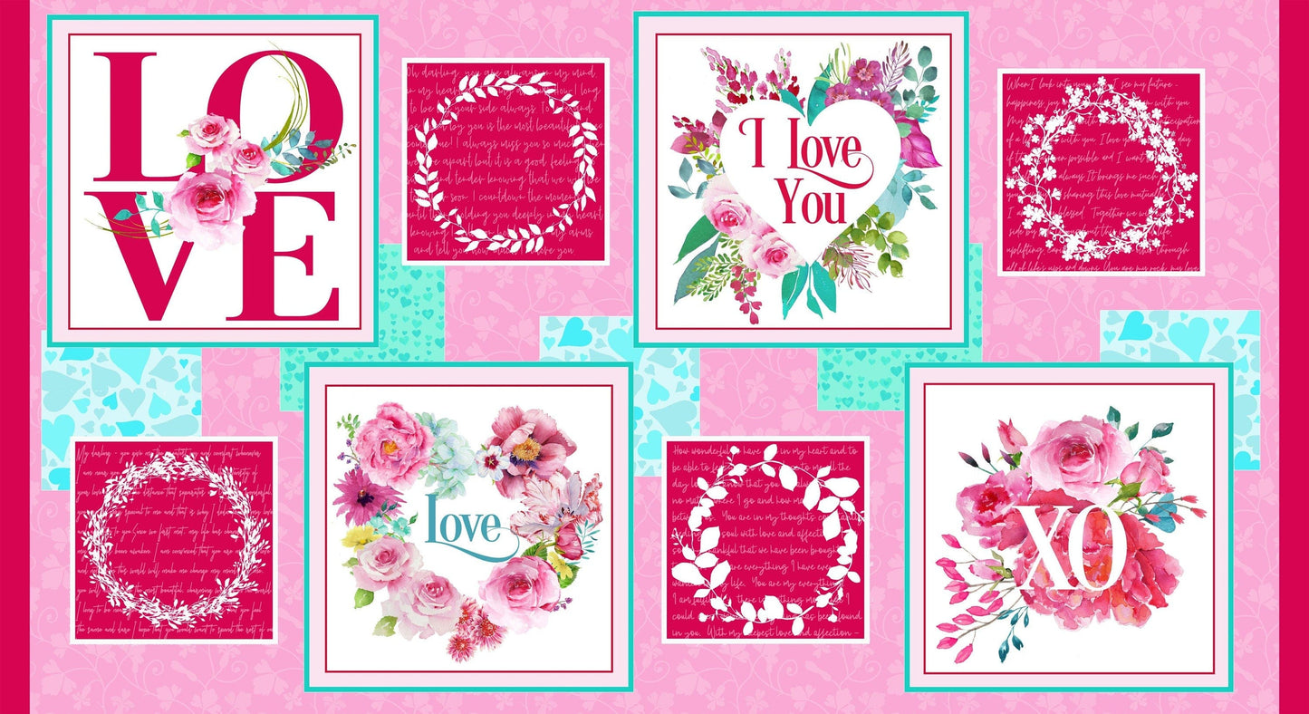 Fabric Love Letters cotton quilting fabric panel - Henry Glass