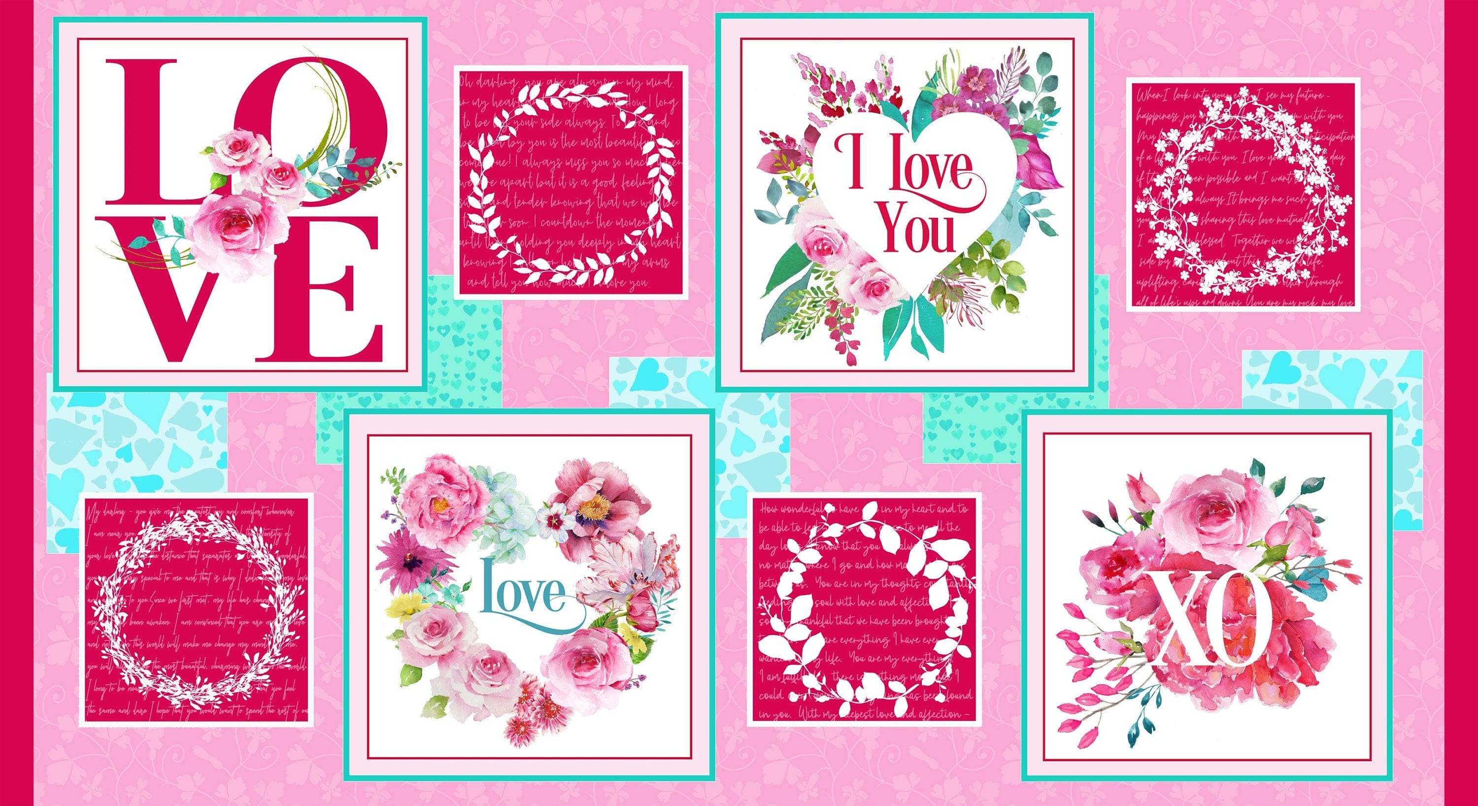 Fabric Love Letters cotton quilting fabric panel - Henry Glass