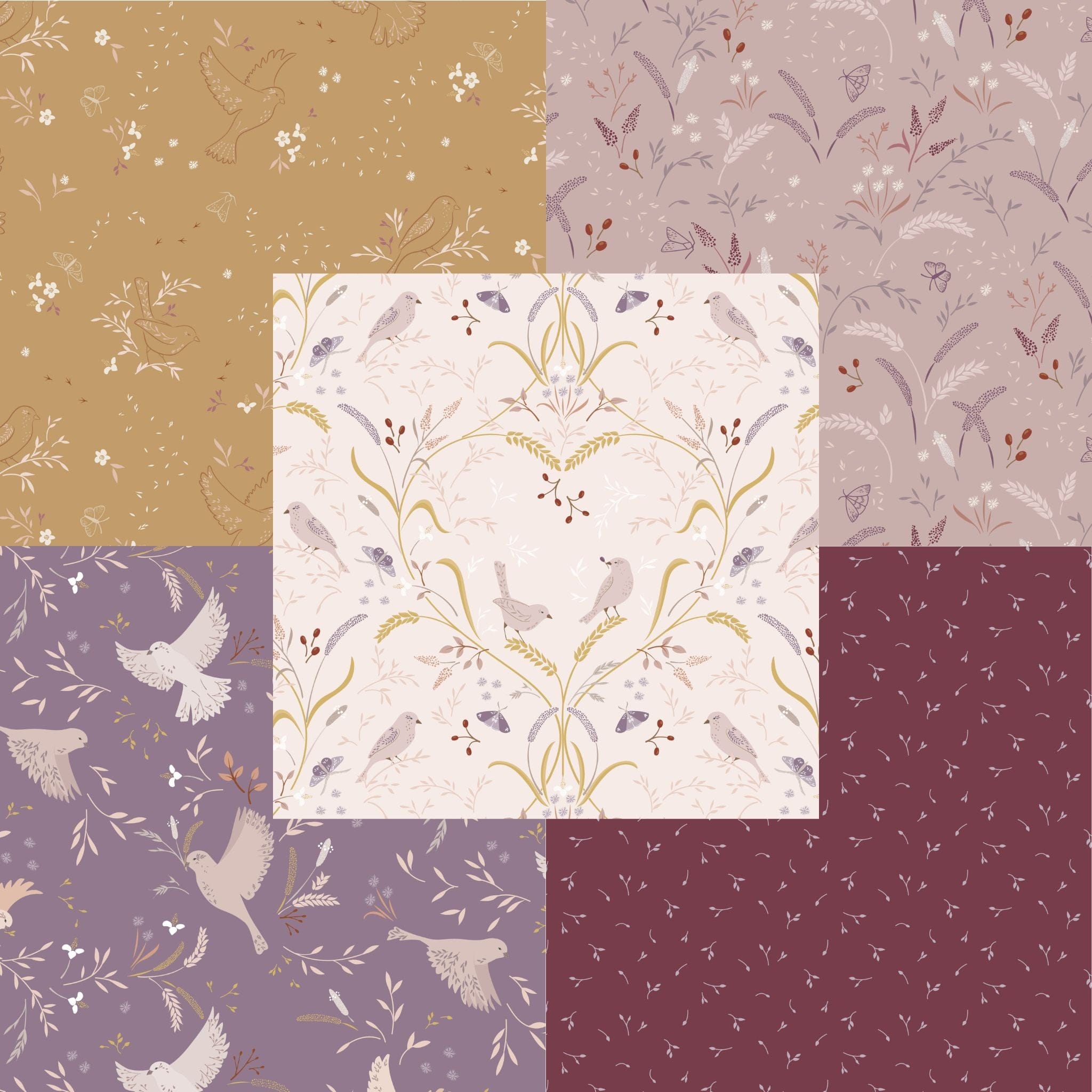 Fabric Meadowside fat quarter bundle cream - Lewis & Irene