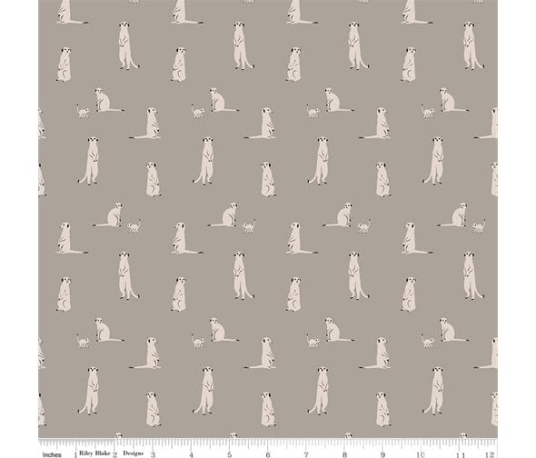 Fabric Meerkats on grey cotton fabric - The waterhole Riley Blake