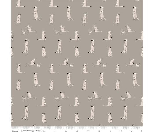 Fabric Meerkats on grey cotton fabric - The waterhole Riley Blake