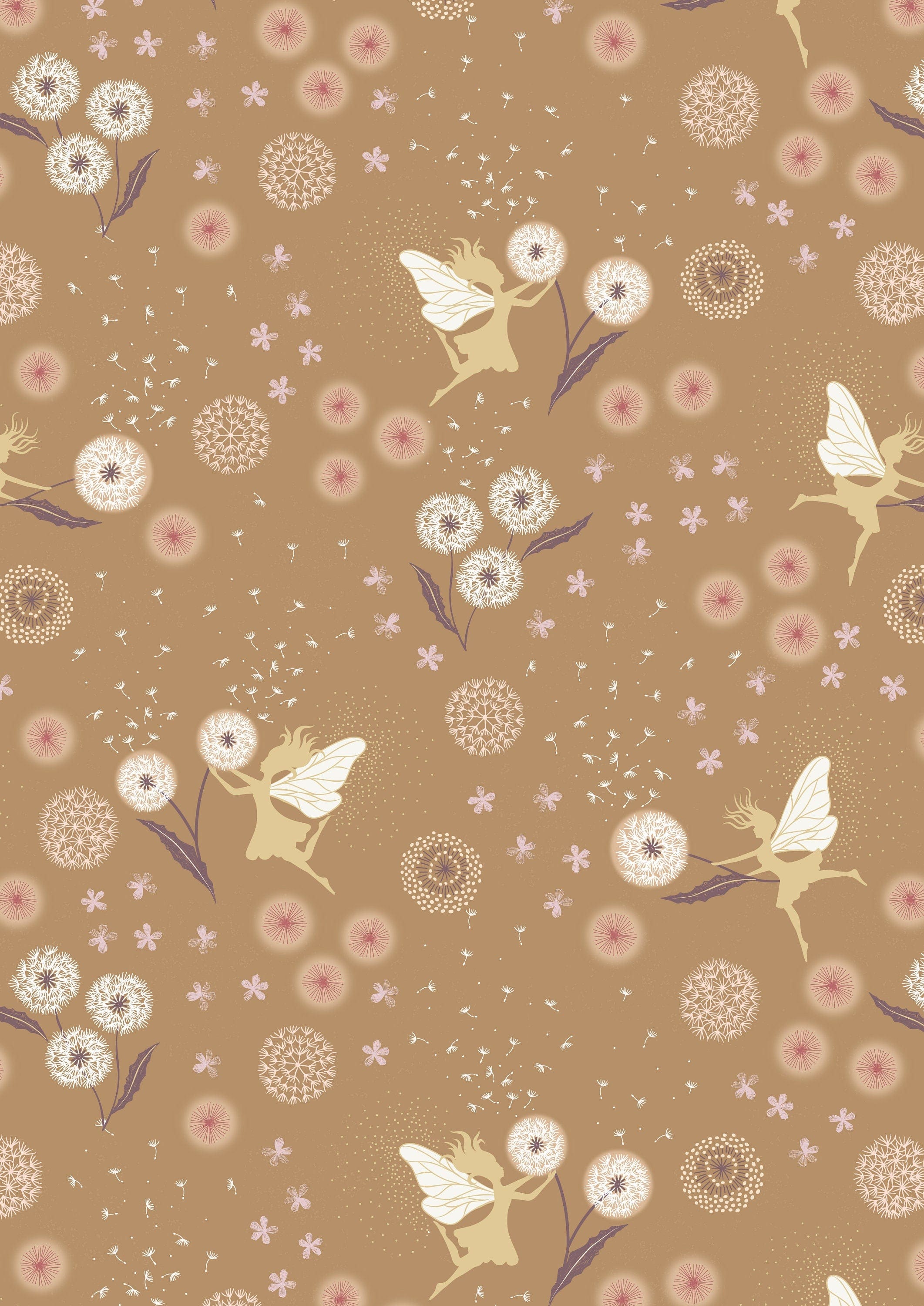 Fabric Metallic fairies on gold cotton fabric - Fairy Clocks by Lewis & Irene