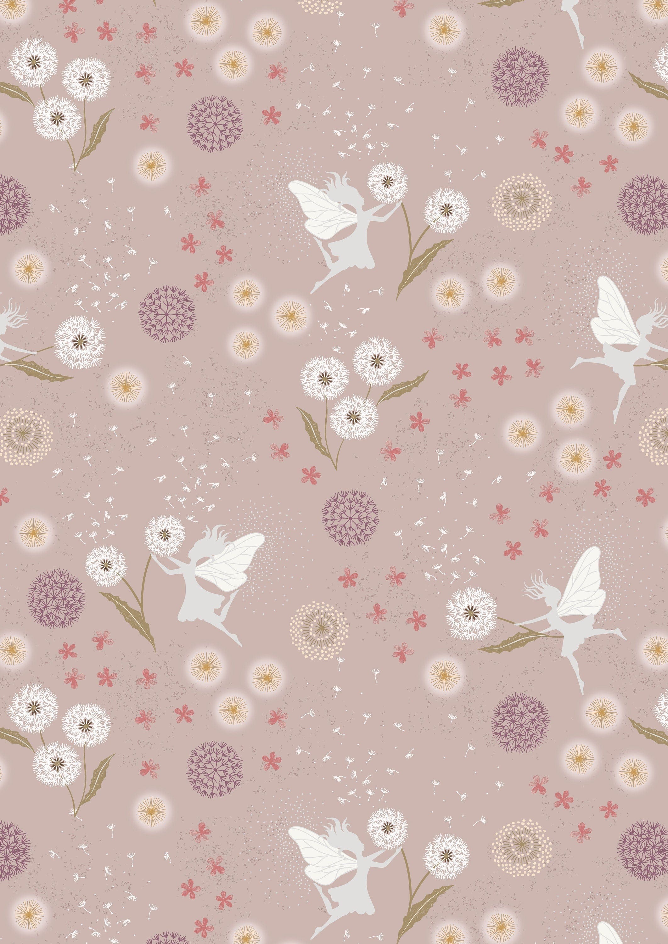 Fabric Metallic fairies on gold cotton fabric - Fairy Clocks by Lewis & Irene