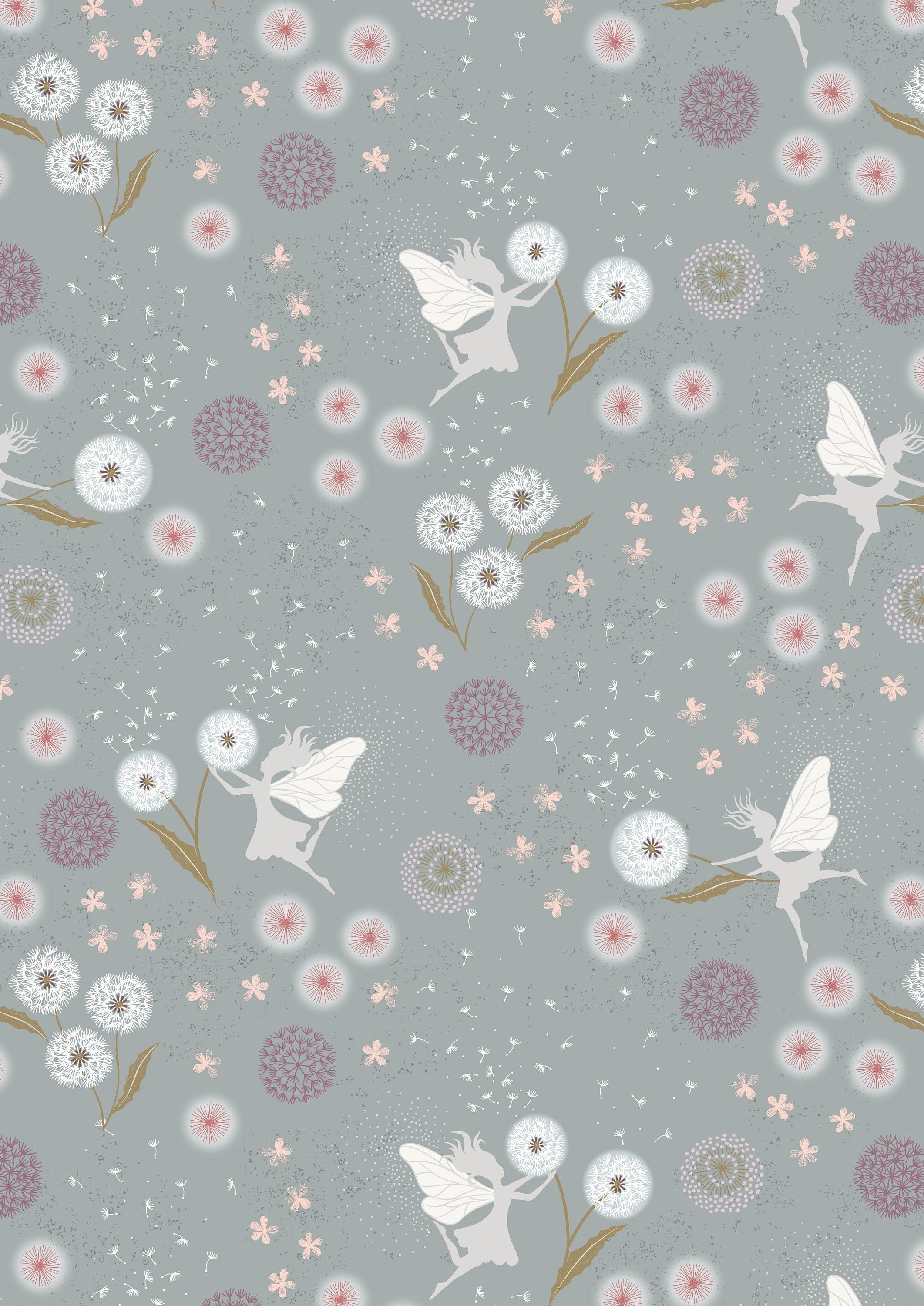 Fabric Metallic fairies on gold cotton fabric - Fairy Clocks by Lewis & Irene