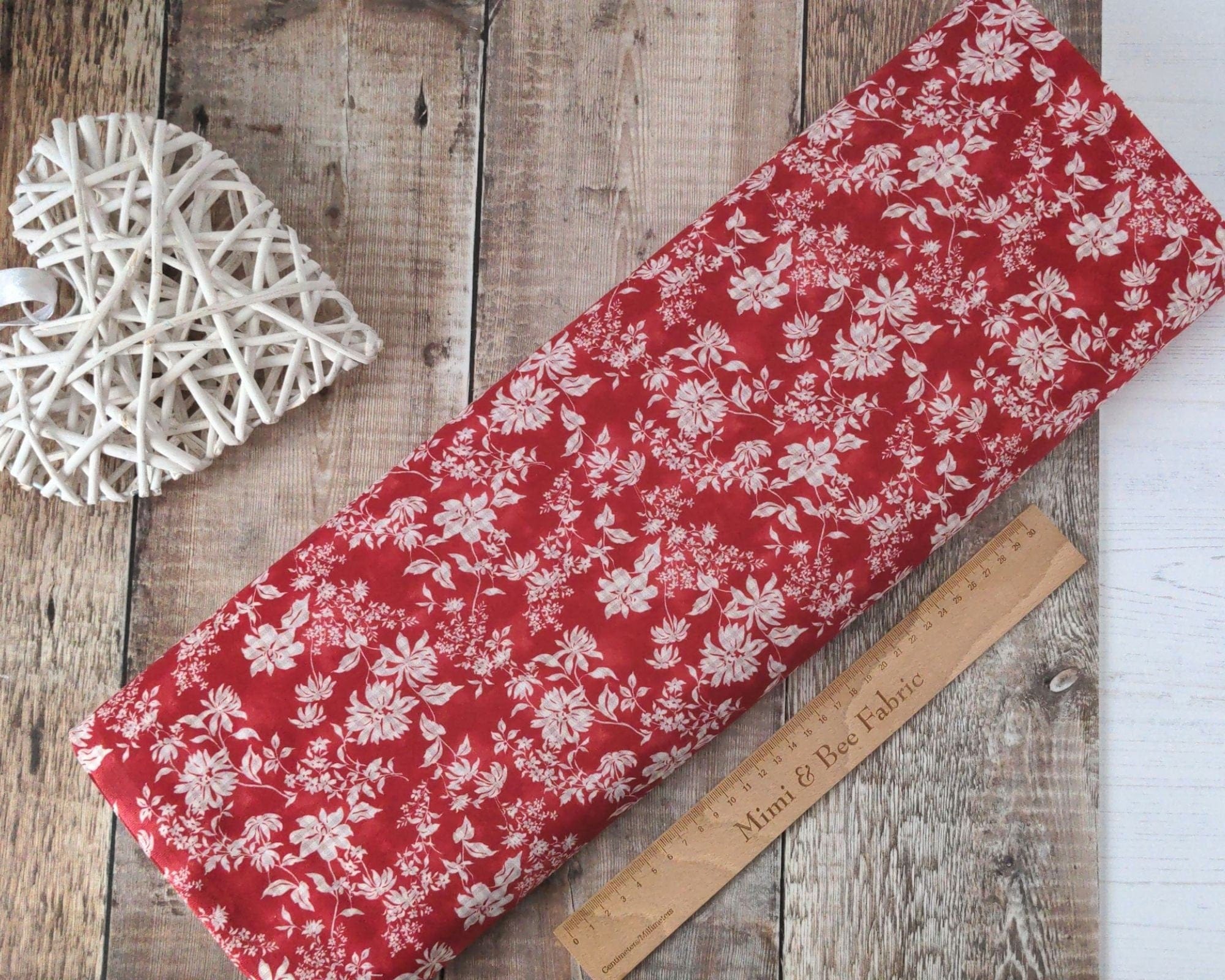 Fabric Michael Miller red and cream floral cotton fabric - Life is Better on the Farm