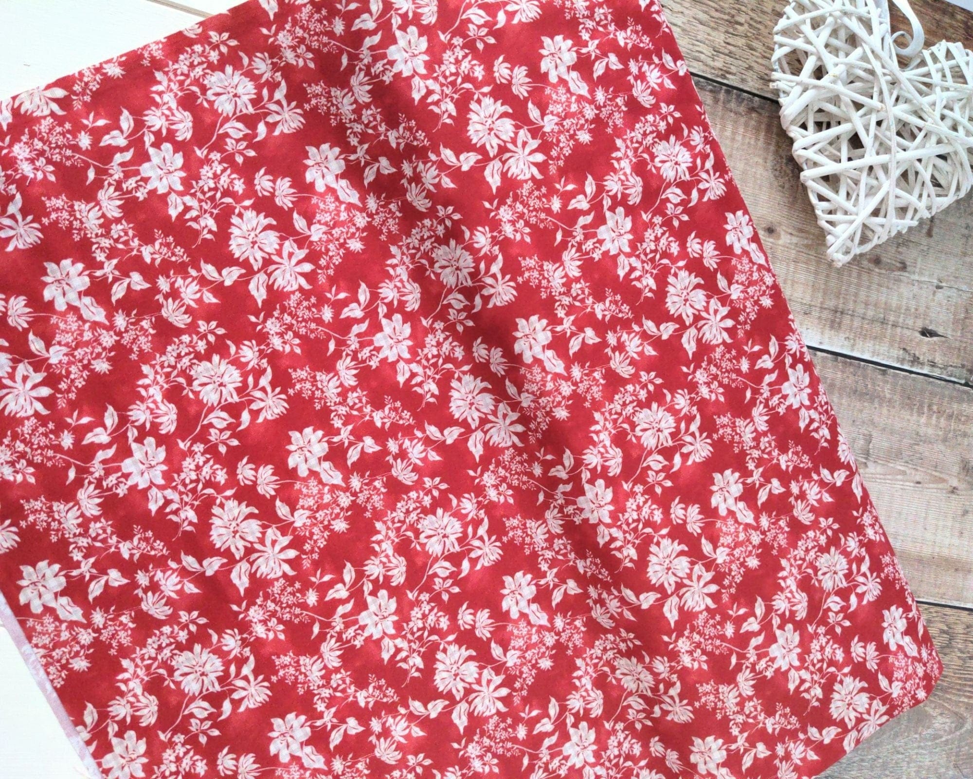 Fabric Michael Miller red and cream floral cotton fabric - Life is Better on the Farm