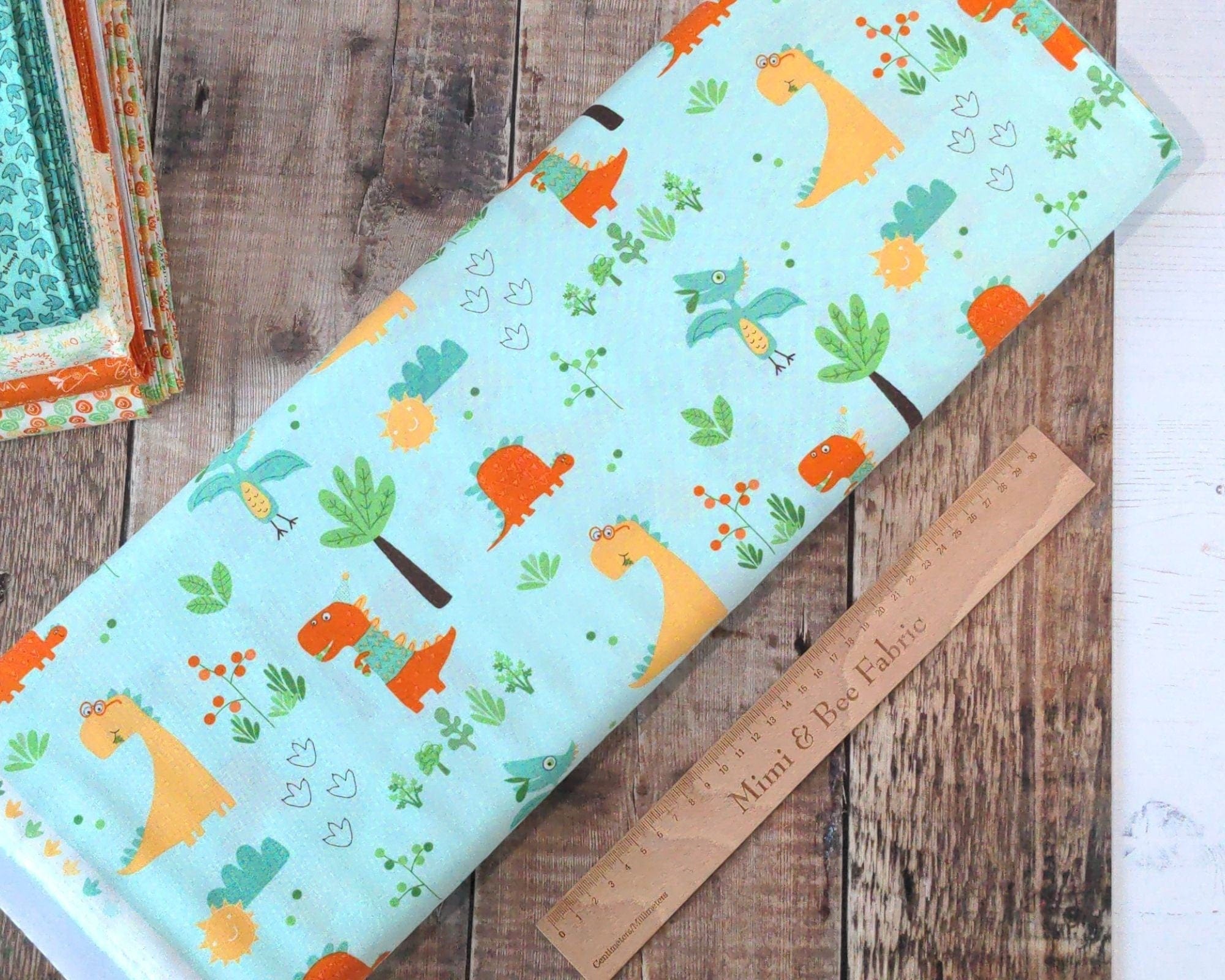 Fabric Mint green dinosaur fabric - Eat Your Veggies by Riley Blake