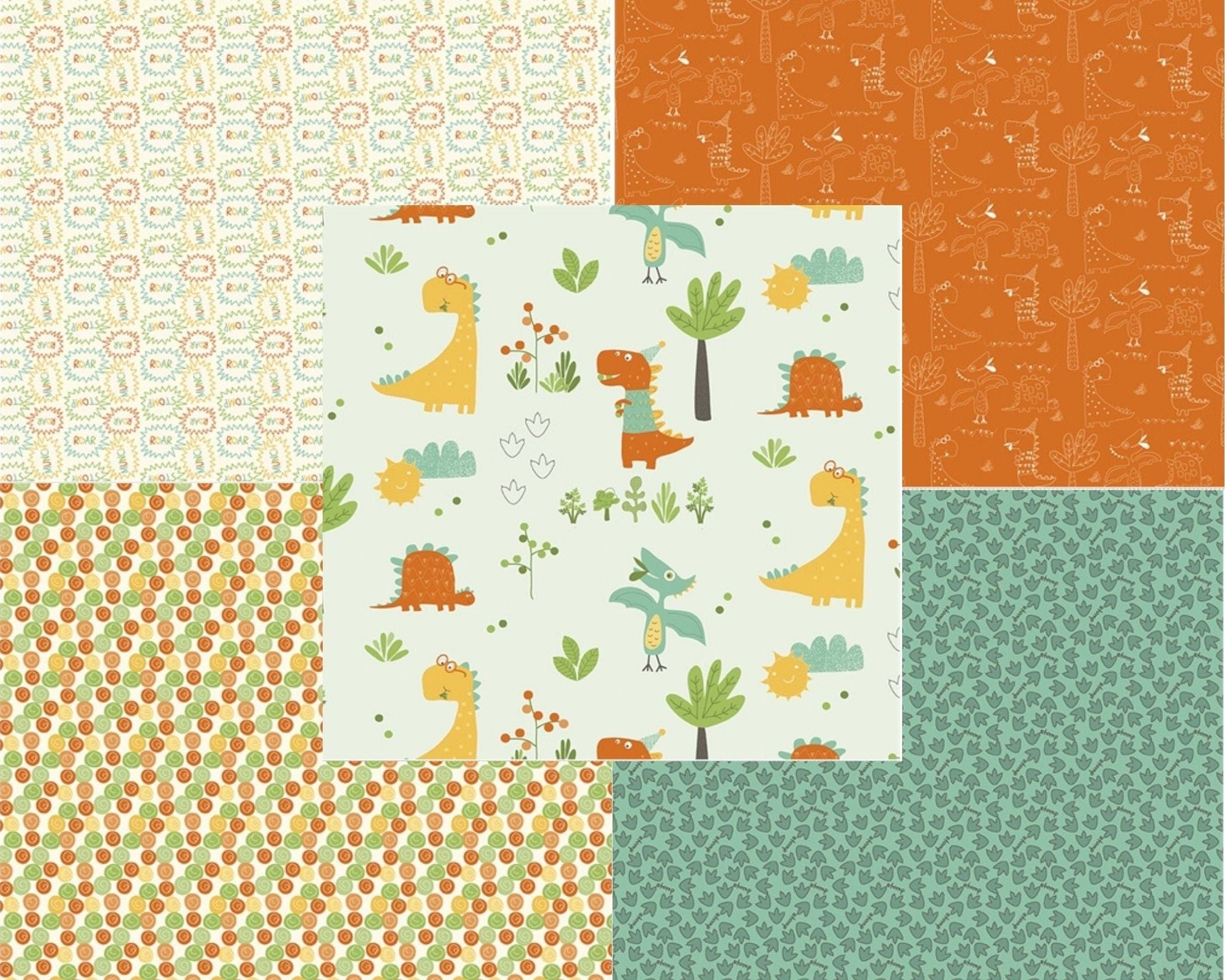 Fabric Mint green dinosaur fabric - Eat Your Veggies by Riley Blake