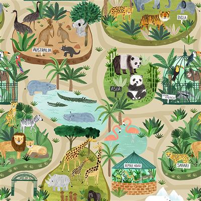 Fabric Monkeys on turquoise cotton fabric - Ticket to the Zoo - Clothworks