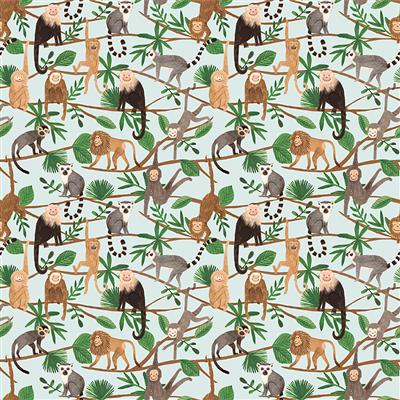 Fabric Monkeys on turquoise cotton fabric - Ticket to the Zoo - Clothworks