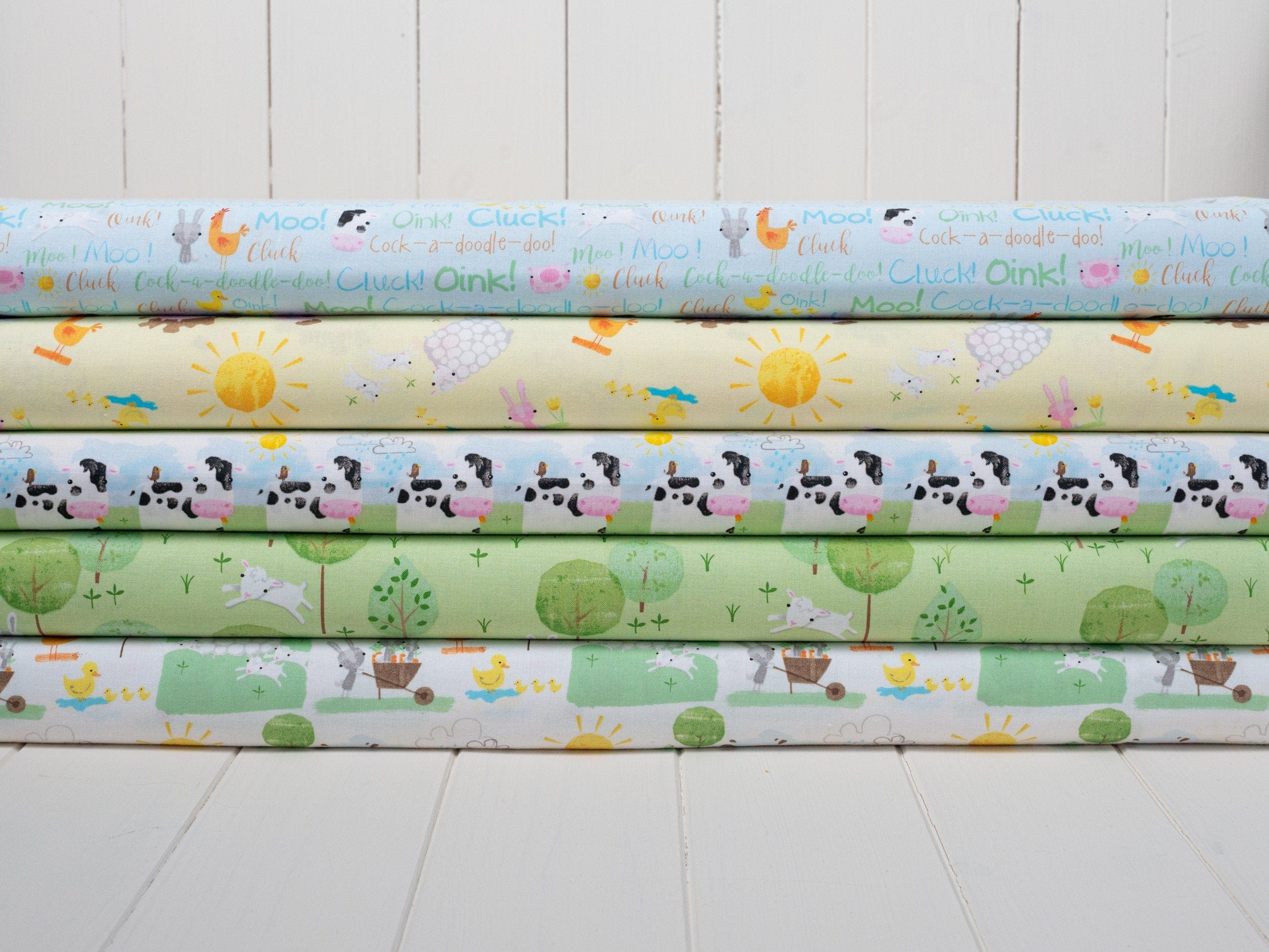 Fabric Moo queue farm animals cotton fabric - 'Playful Farm' Fabric Editions