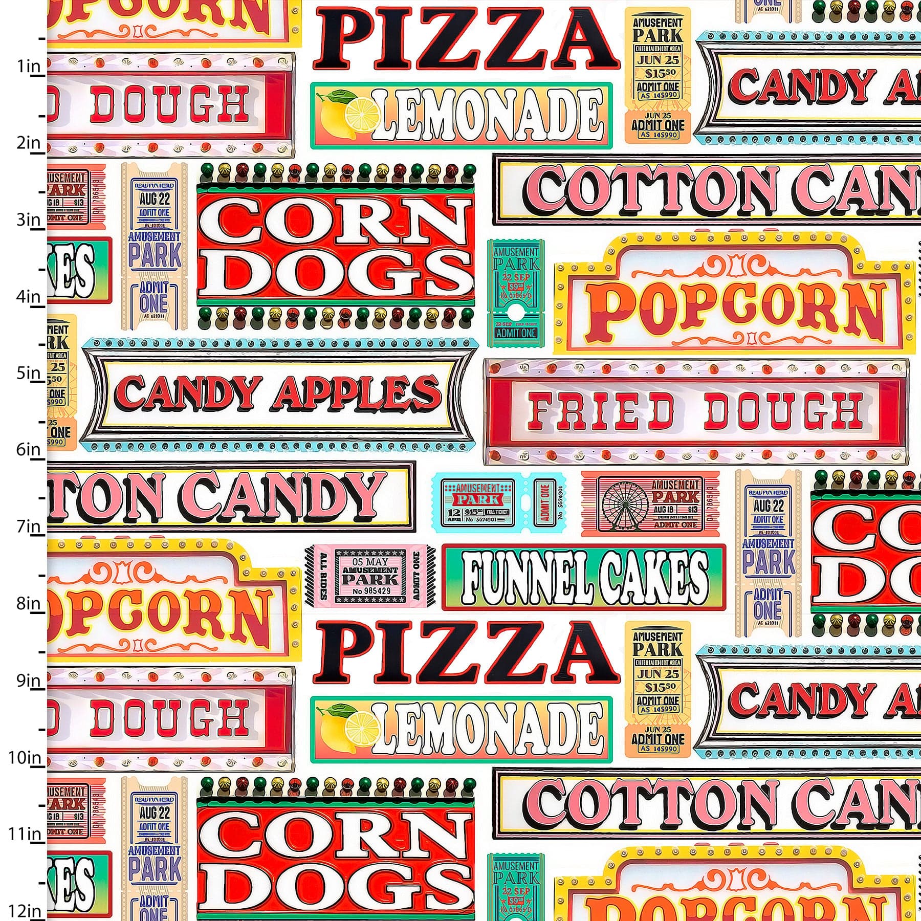 Fabric Multicolour Food Signs Fun Fair cotton fabric - 3 Wishes