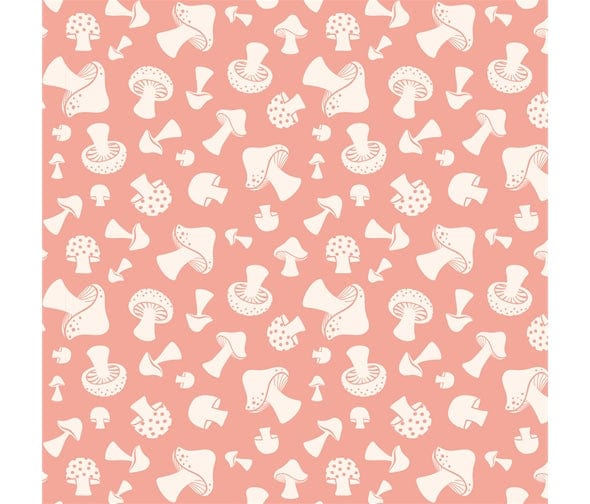 Fabric Mushrooms toadstools on pink cotton fabric - Woodland Hideaway - P&B