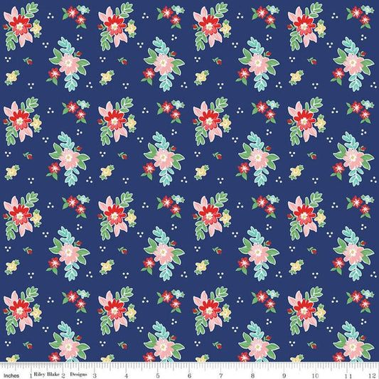 Fabric Navy blue floral cotton fabric - 'Quilt Fair' Riley Blake