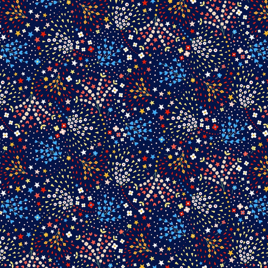 Fabric Navy blue sunburst Kaleidoscope Cotton Lawn fabric - Dashwood Studio