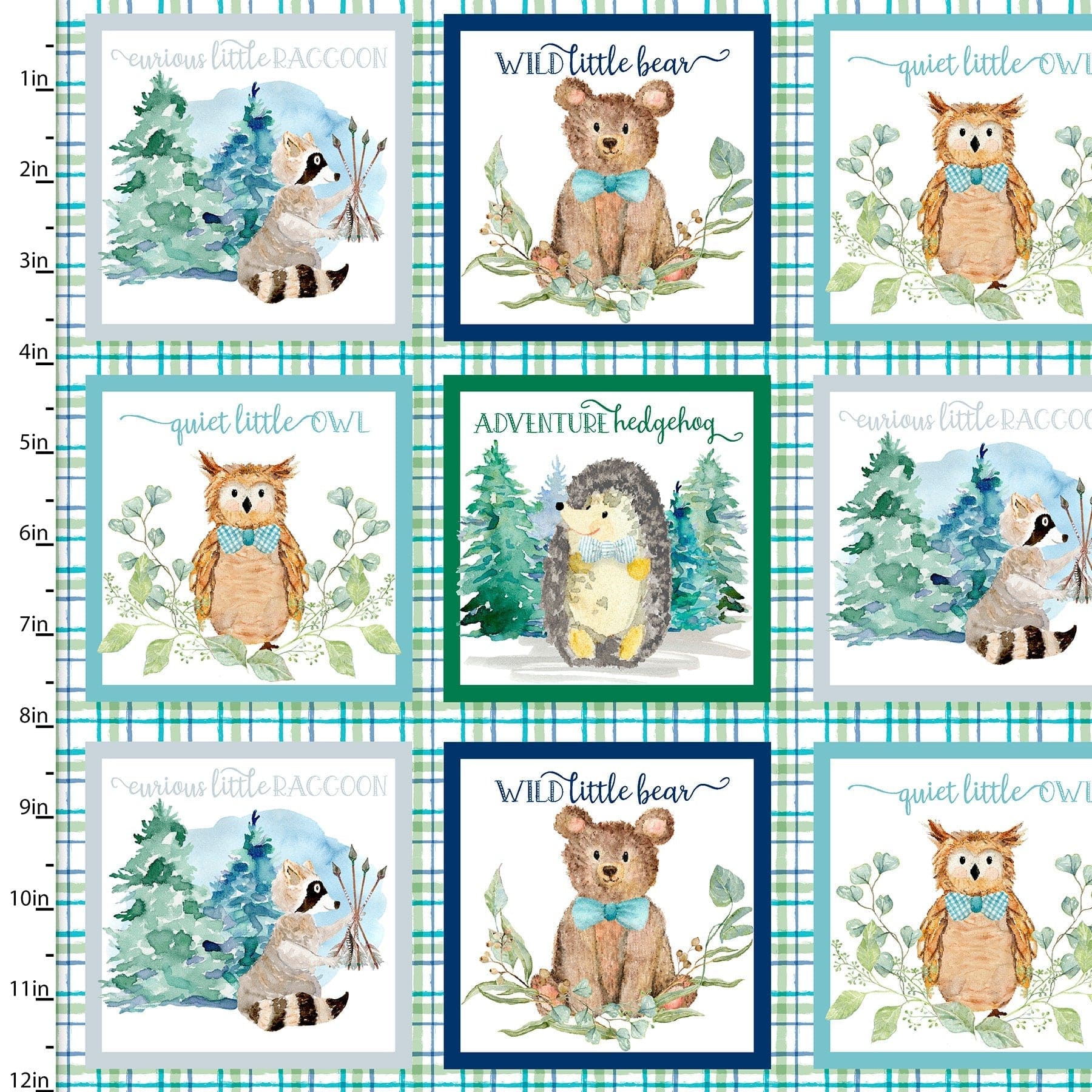 Fabric Navy checked plaid 100% cotton fabric - 'Forest Friends' 3 Wishes