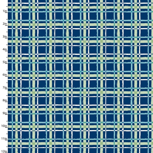 Fabric Navy checked plaid 100% cotton fabric - 'Forest Friends' 3 Wishes