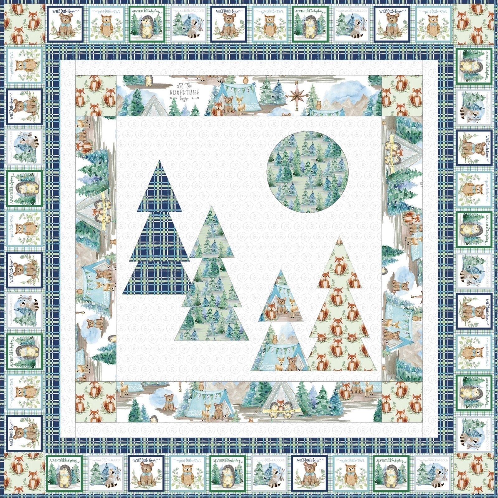 Fabric Navy checked plaid 100% cotton fabric - 'Forest Friends' 3 Wishes