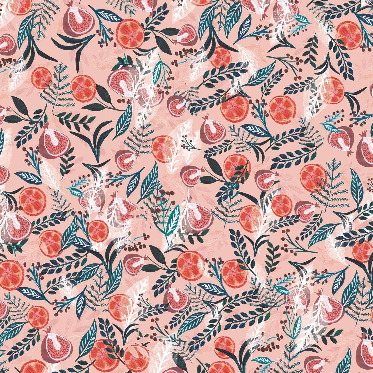 Fabric Oranges pomegranates and figs on orange cotton fabric - Spice by Dashwood Studio