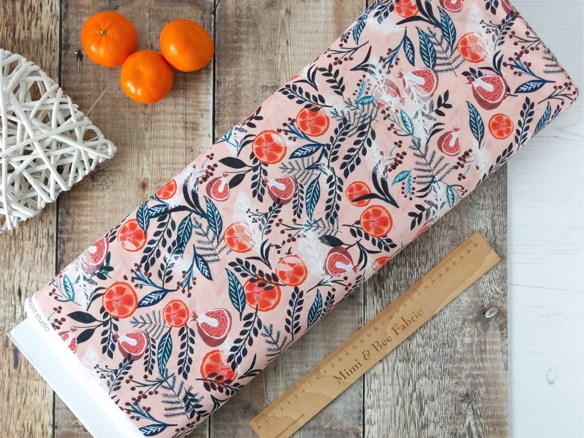 Fabric Oranges pomegranates and figs on orange cotton fabric - Spice by Dashwood Studio