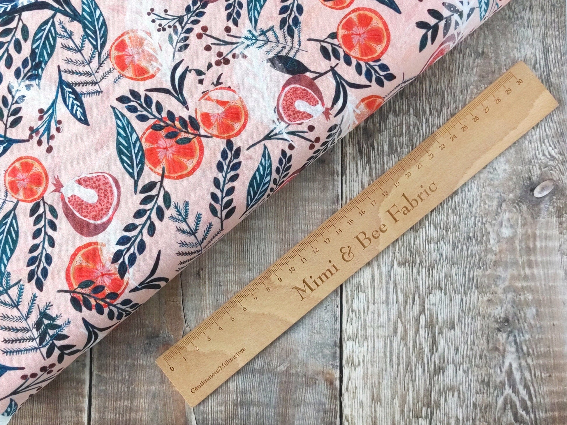 Fabric Oranges pomegranates and figs on orange cotton fabric - Spice by Dashwood Studio