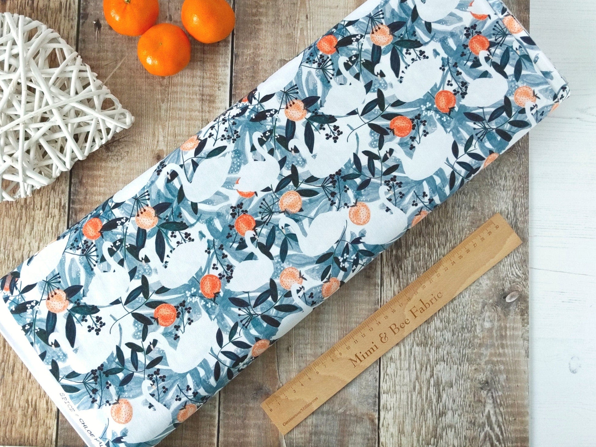 Fabric Oranges pomegranates and figs on orange cotton fabric - Spice by Dashwood Studio