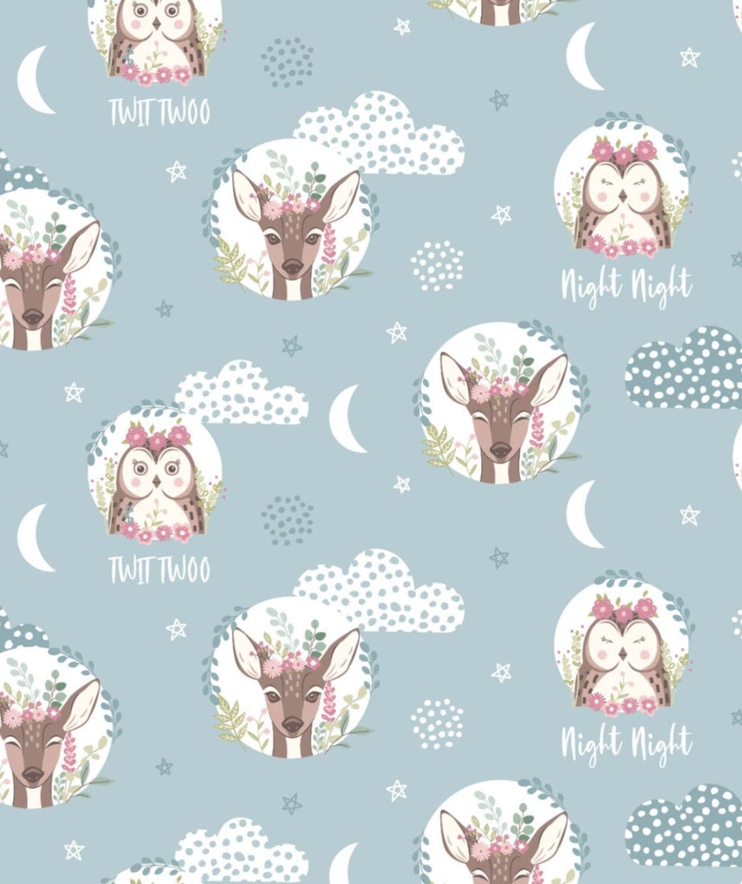 Fabric Owl and deer on blue cotton fabric - 'Little Explorer'  Craft Cotton Co.