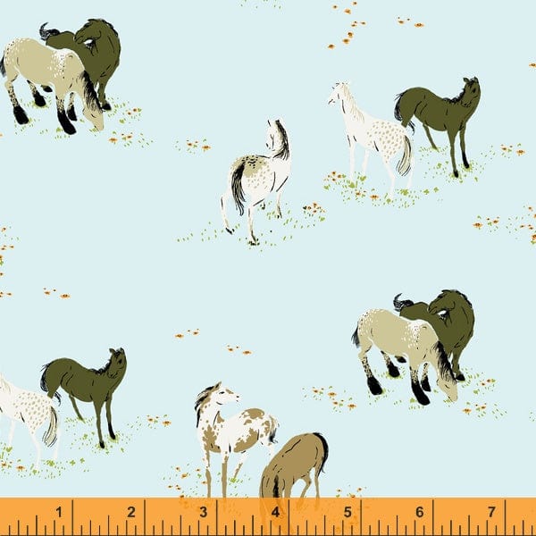 Fabric Pale blue fabric with horses on cotton fabric - 'West Hill' Windham Fabrics