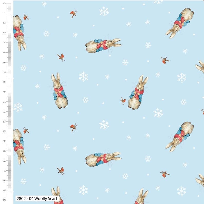 Fabric Peter Rabbit and robin on blue cotton - CraftCottonCo