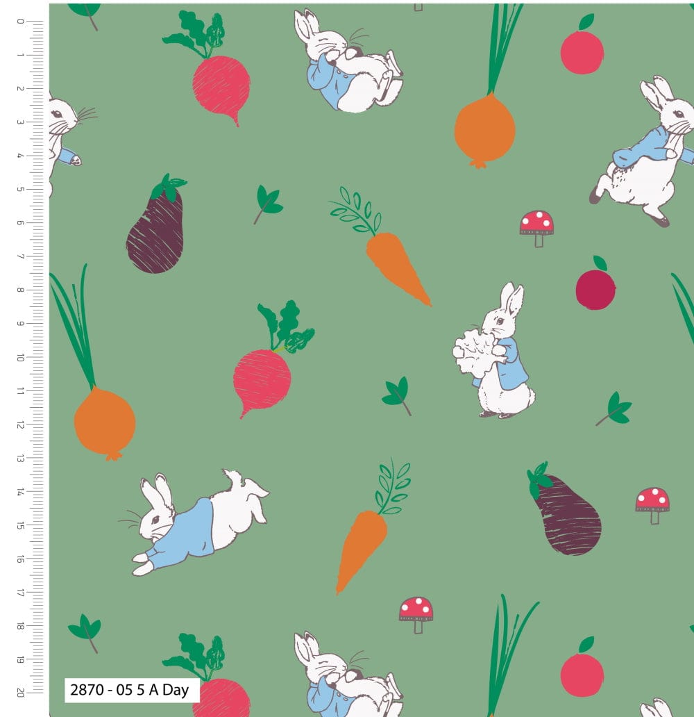 Fabric Peter Rabbit Beatrix Potter on blue cotton fabric - Craft Cotton Co